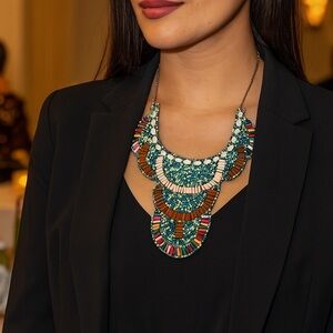 Beaded Bib Necklace Seed Bead Chest Piece Vintage Colorful Statement Piece FLAW